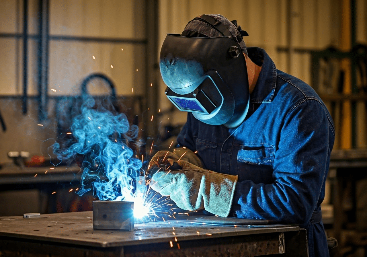 Welder focusing on aluminum welding Welder focusing on aluminum welding